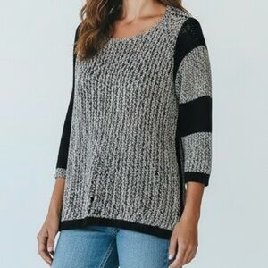 French Kyss Black & White Open Knit Heart Sweater – Small